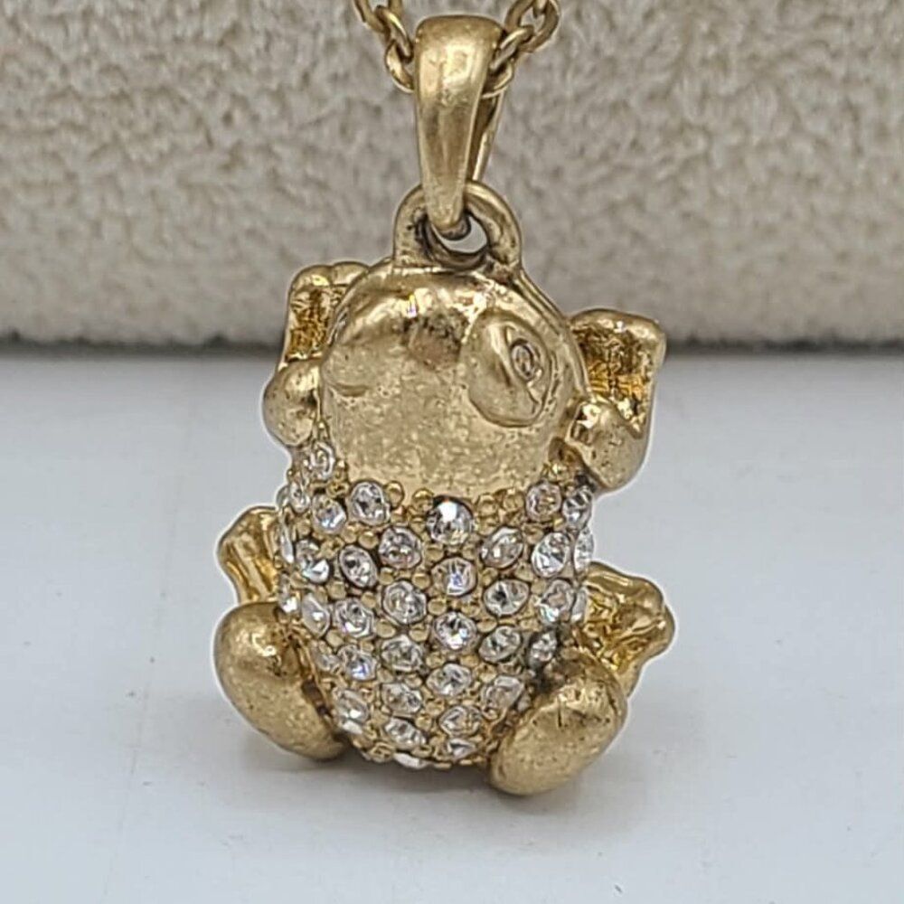 J Crew Gold Tone Pave Frog Pendant Necklace
